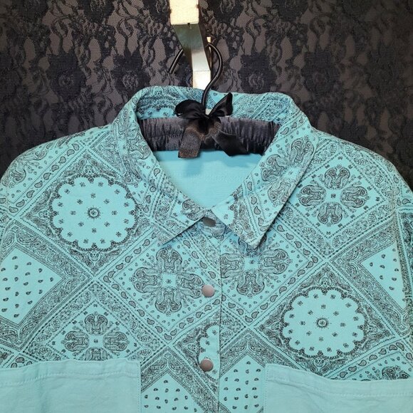 NWOT POL Vintage Paisley Twill Shirt Jacket Shacket in Mint Green - Picture 3 of 12